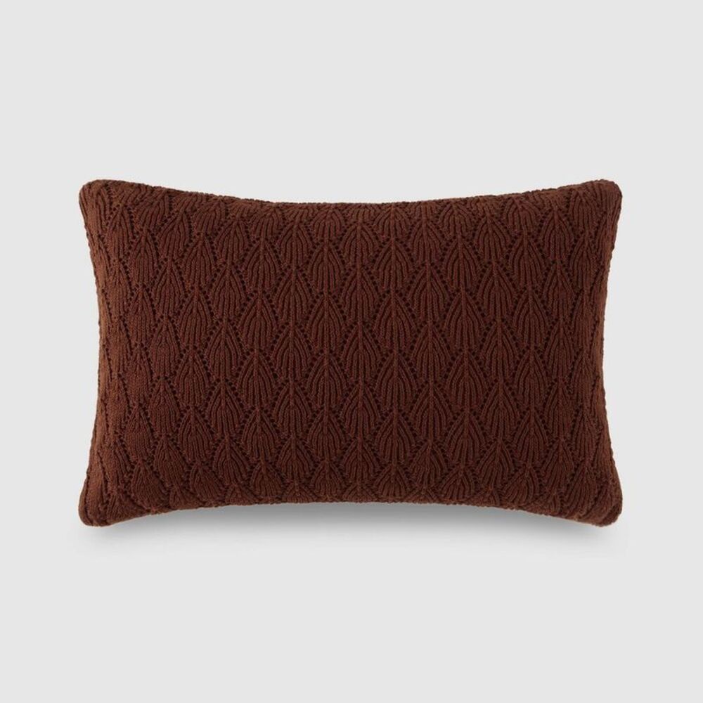 Jeremiah Brent Home 20"x12" Cotton Knitted Pointelle Lumbar Accent Pillow Raisin